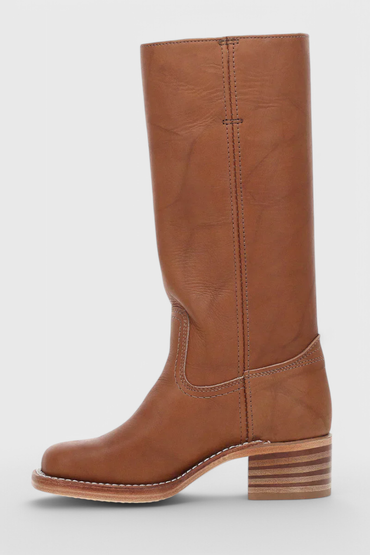 Women's Knee-High Boots with Square Toe and Block Heel