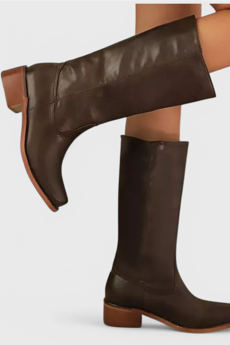 Women's Knee-High Boots with Square Toe and Block Heel