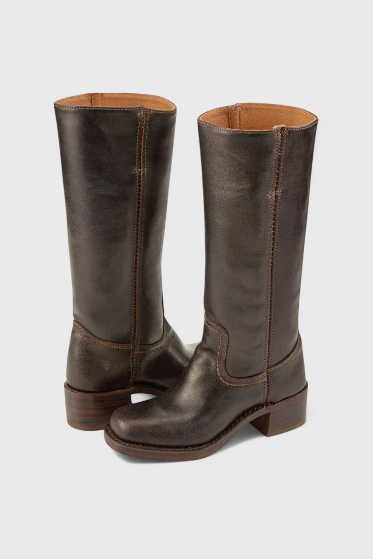 Women's Knee-High Boots with Square Toe and Block Heel