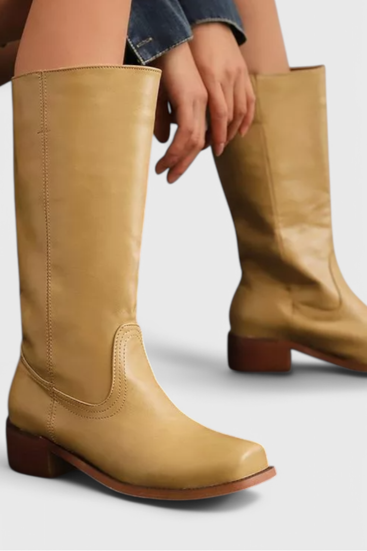 Women's Knee-High Boots with Square Toe and Block Heel