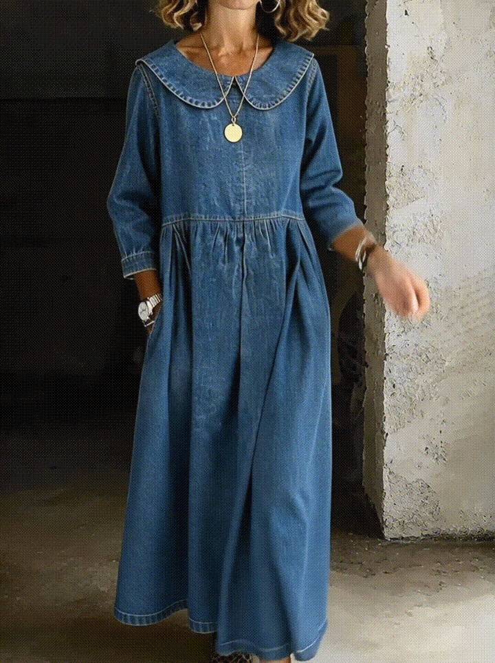 Relaxed Fit Women's Knit Shift Dress with Peter Pan Collar for Everyday Wear