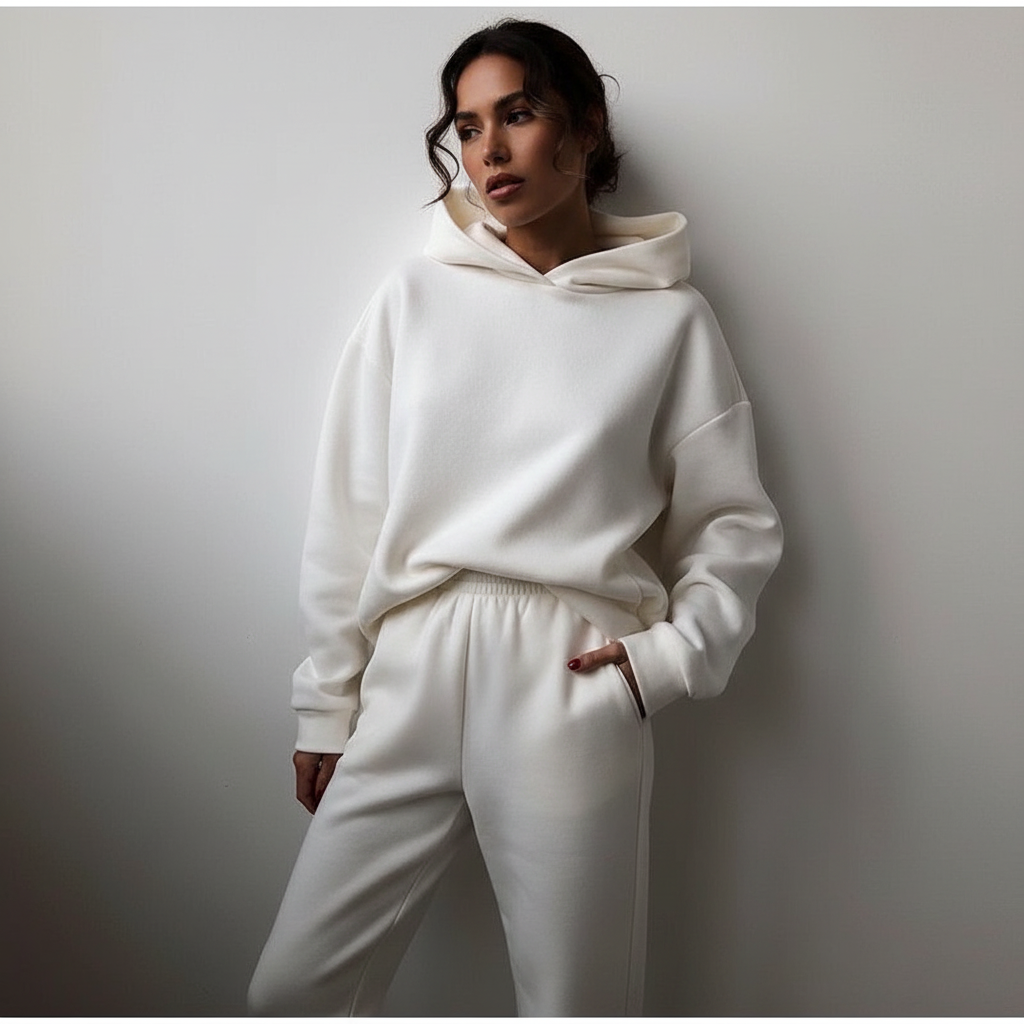 Women's Oversized Hoodie and Long Sleeve Loungewear Set with Elastic Waist