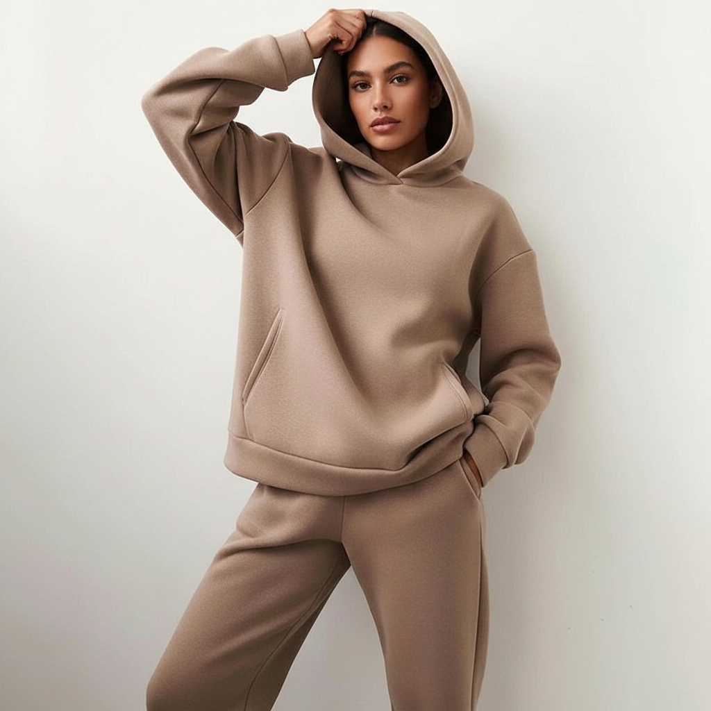 Women's Oversized Hoodie and Long Sleeve Loungewear Set with Elastic Waist