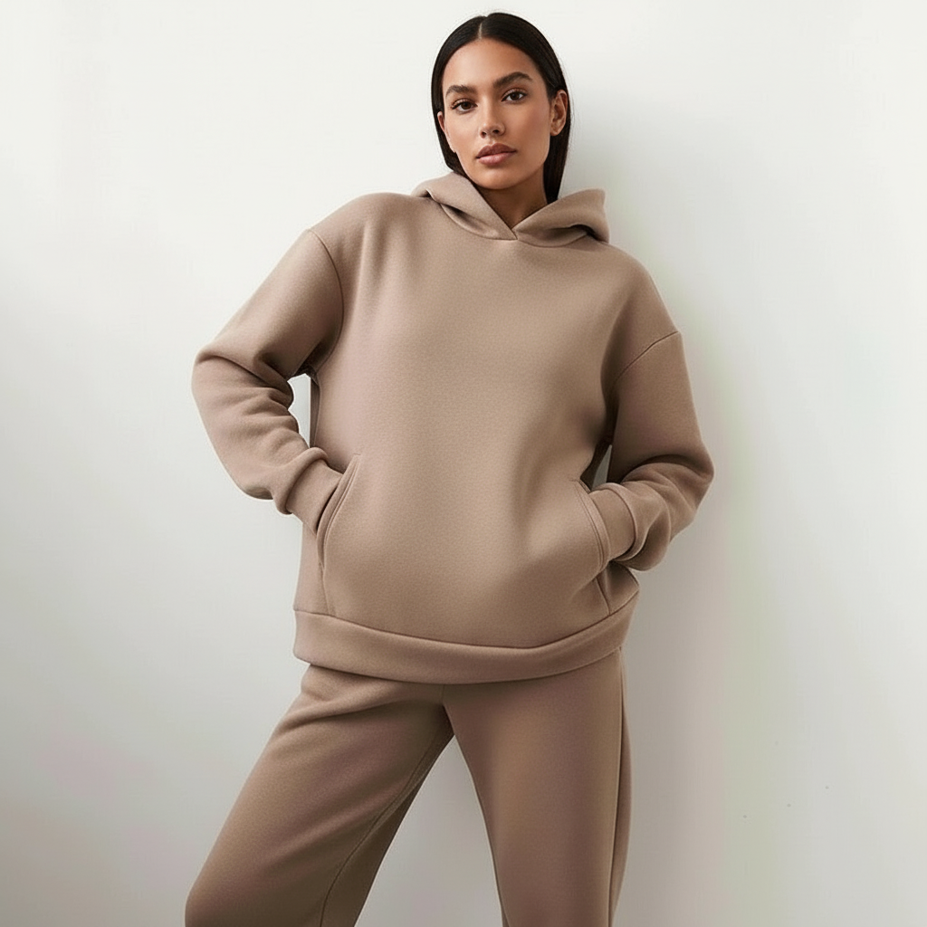 Women's Oversized Hoodie and Long Sleeve Loungewear Set with Elastic Waist