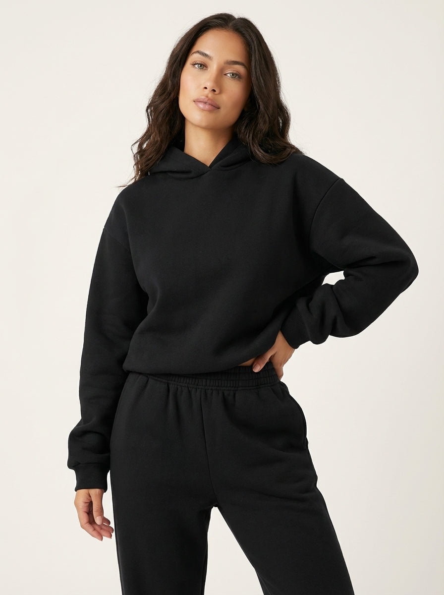 Women's Oversized Hoodie and Long Sleeve Loungewear Set with Elastic Waist