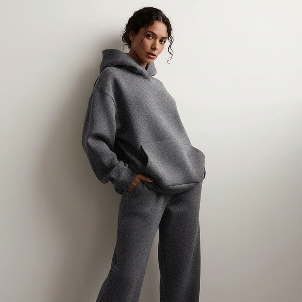 Women's Oversized Hoodie and Long Sleeve Loungewear Set with Elastic Waist