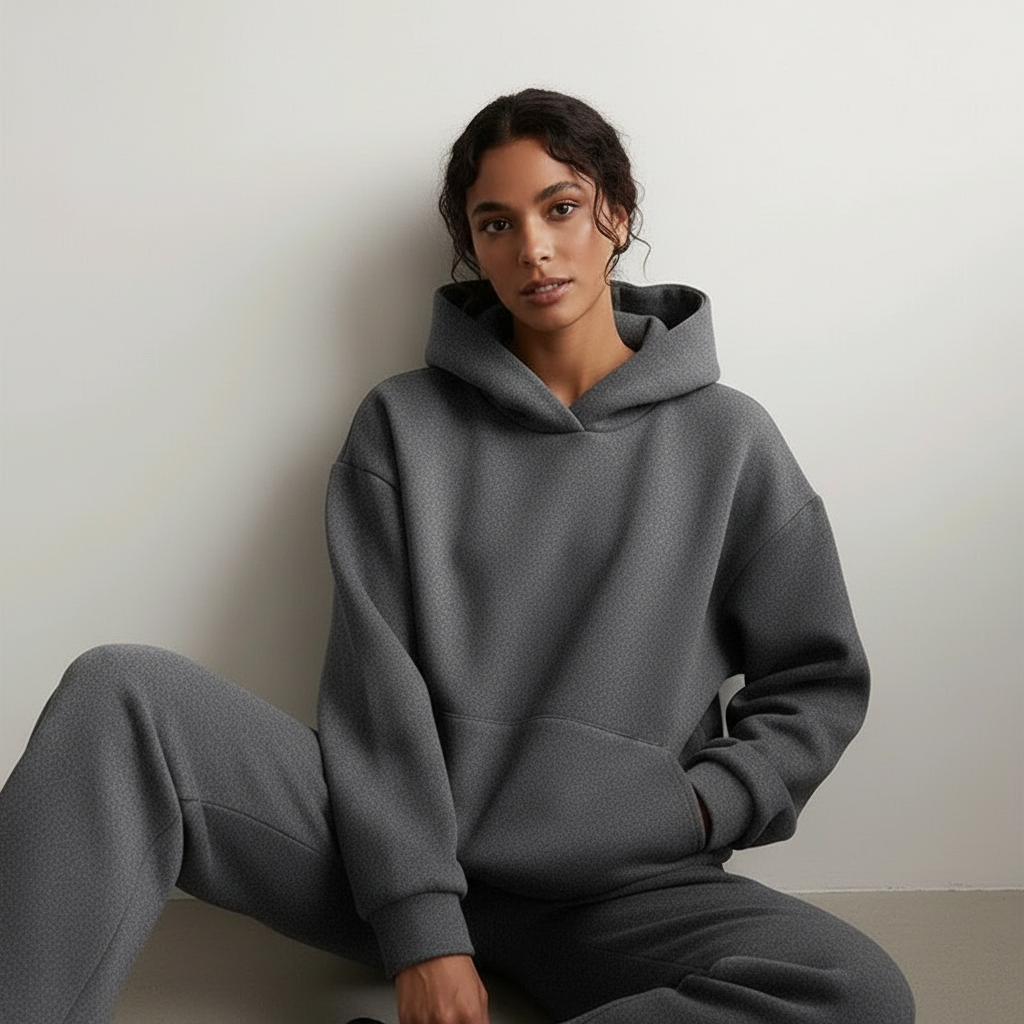 Women's Oversized Hoodie and Long Sleeve Loungewear Set with Elastic Waist