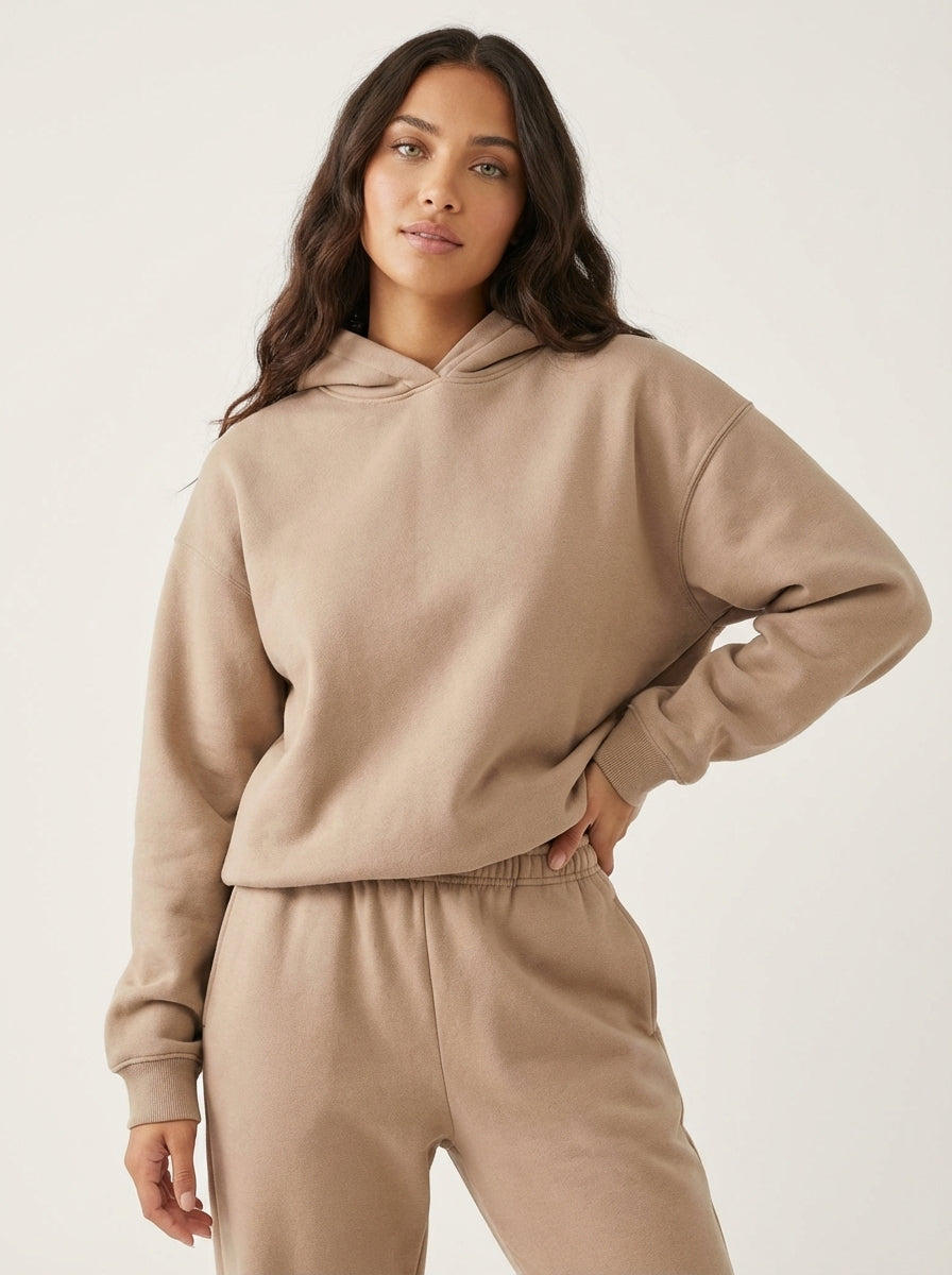 Women's Oversized Hoodie and Long Sleeve Loungewear Set with Elastic Waist