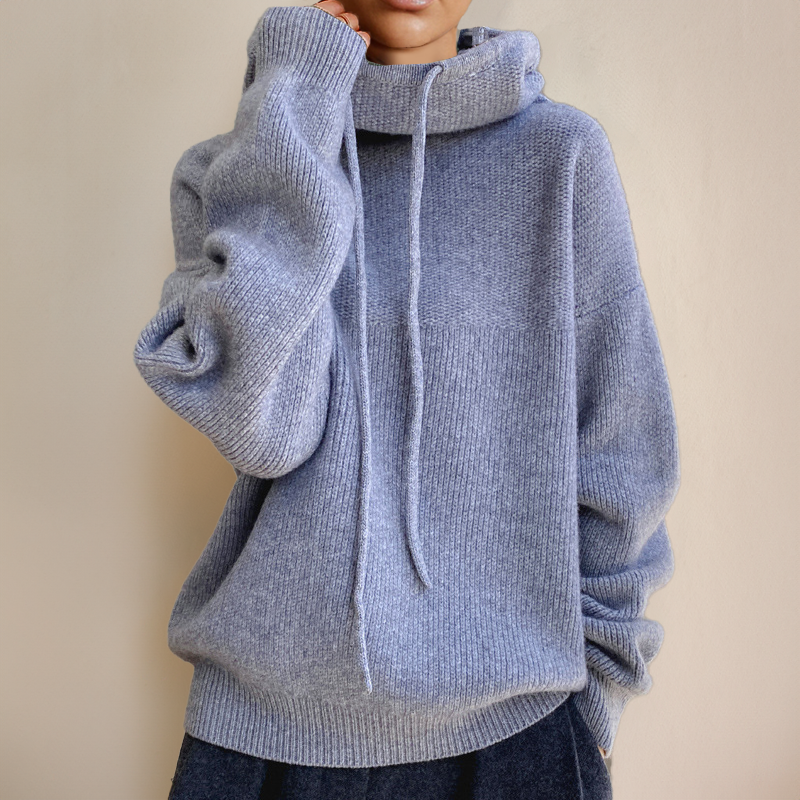 Women's Long Sleeve Oversized Cowl Neck Sweater with Drawstring