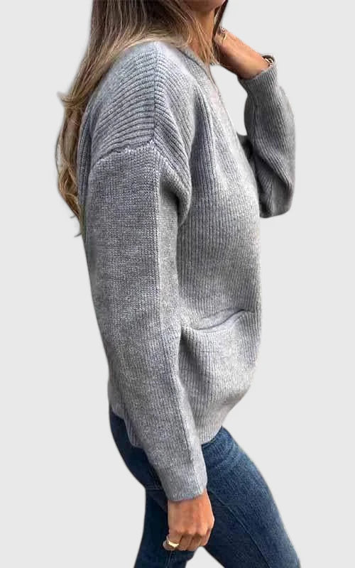 Women's Casual Zip Jacket with Round Neck and Pockets