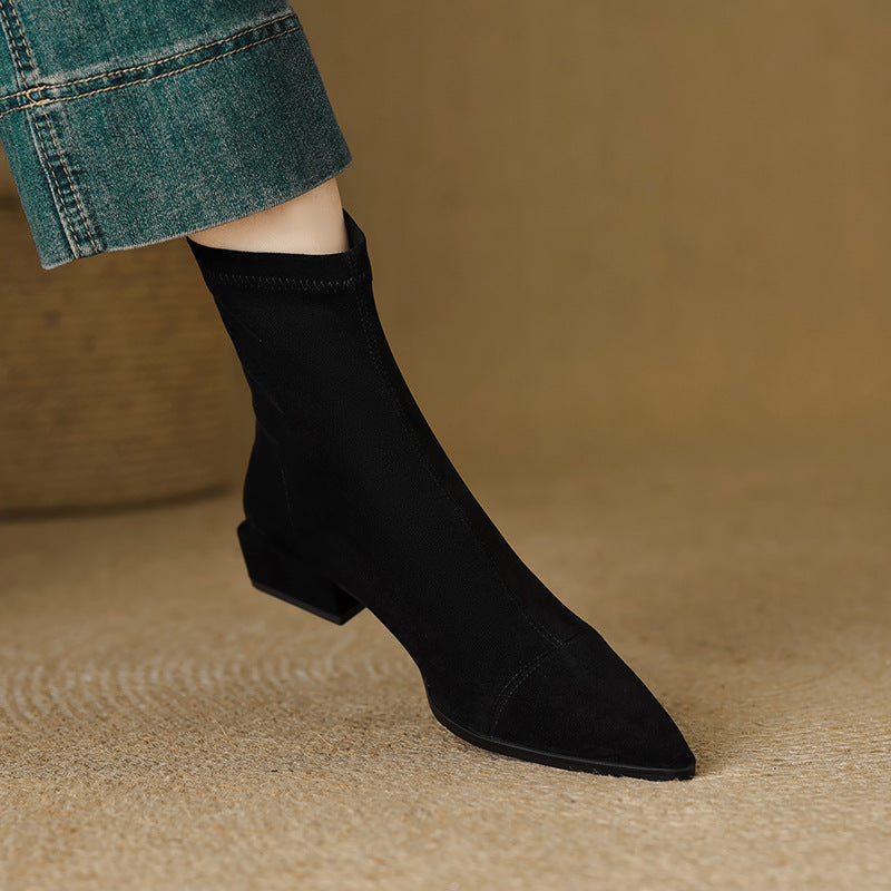 Women's Ankle Sock Boots | Pointed Toe with Block Heel