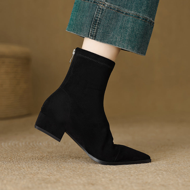 Women's Ankle Sock Boots | Pointed Toe with Block Heel
