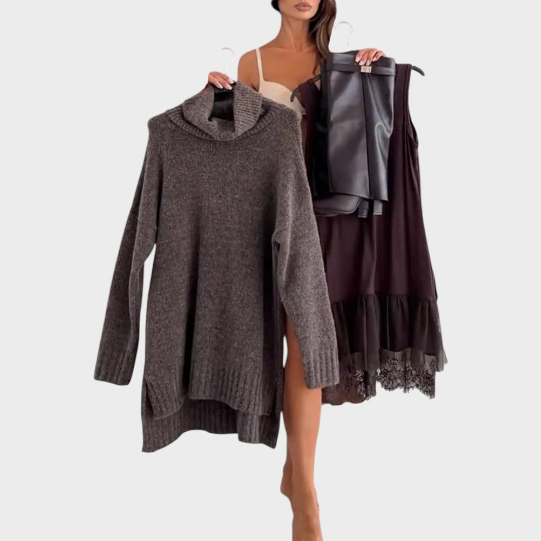 Cozy Lace-Detail Sweater Dress for Women
