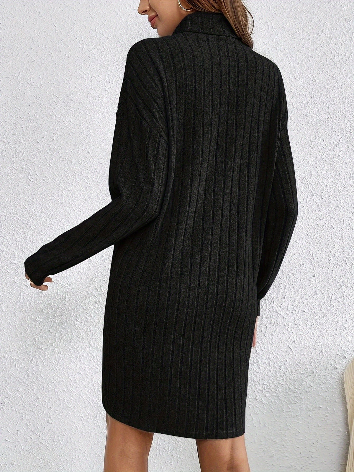 Ribbed Turtleneck Long Sleeve Sweater Dress for Women with Shaped Fit