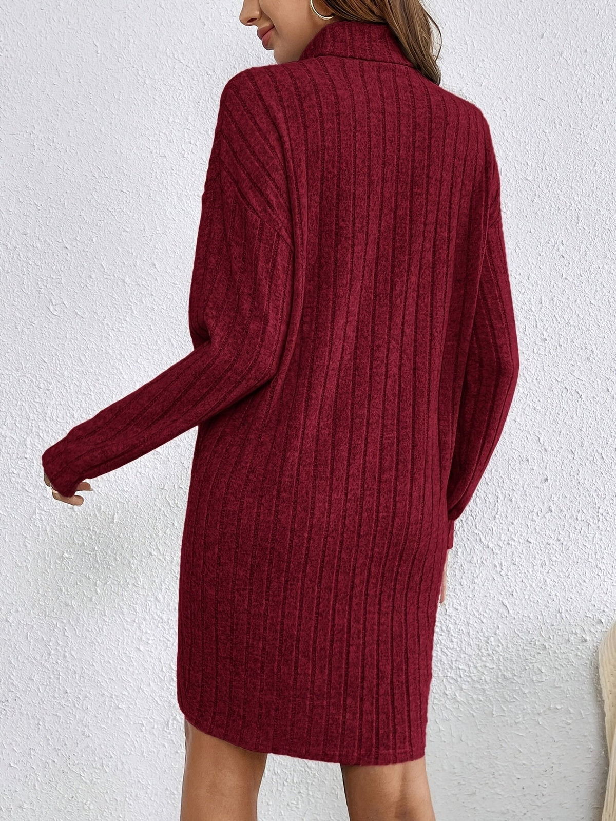 Ribbed Turtleneck Long Sleeve Sweater Dress for Women with Shaped Fit