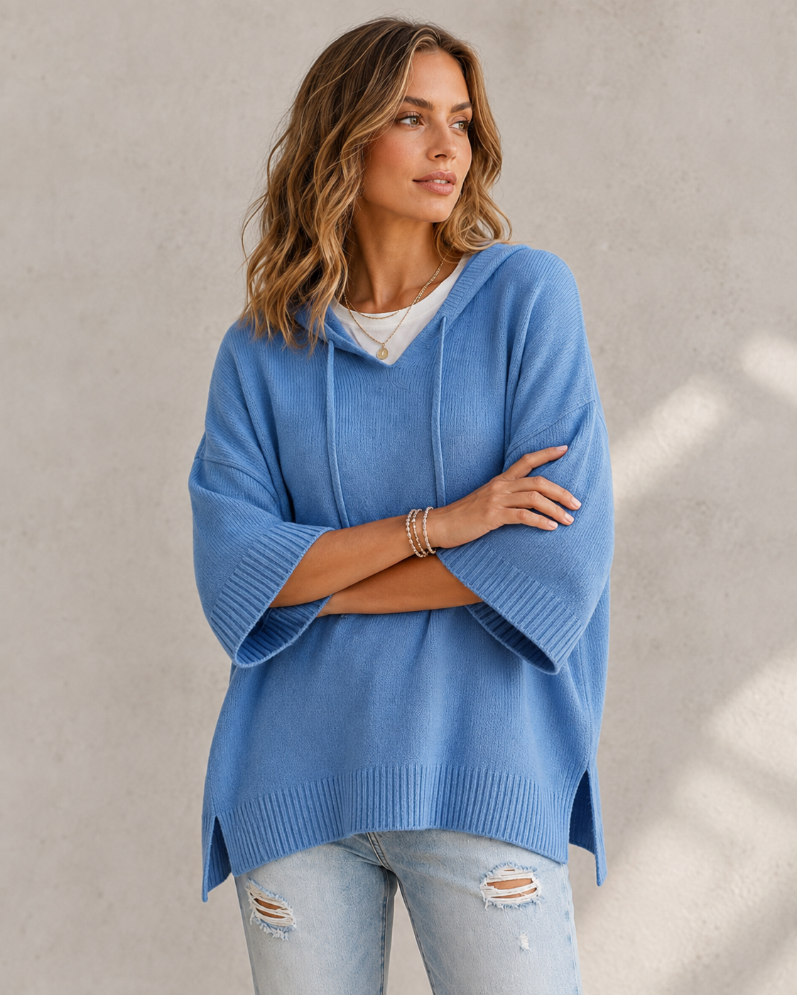 Relaxed Fit Women's 3/4 Sleeve Hoodie
