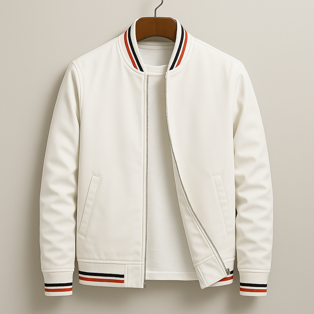 Men's Athletic-Elegant Zip-Up Jacket with Striped Accents - Cotton Blend