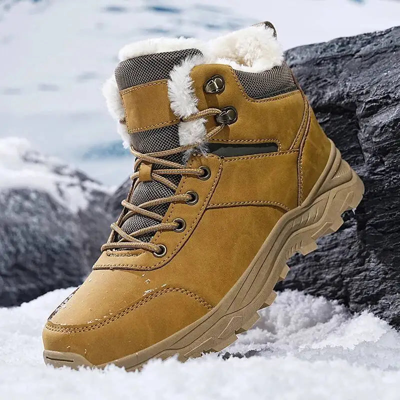 Men's Ankle-High Lace-Up Winter Boots with Faux Fur Upper for Warmth