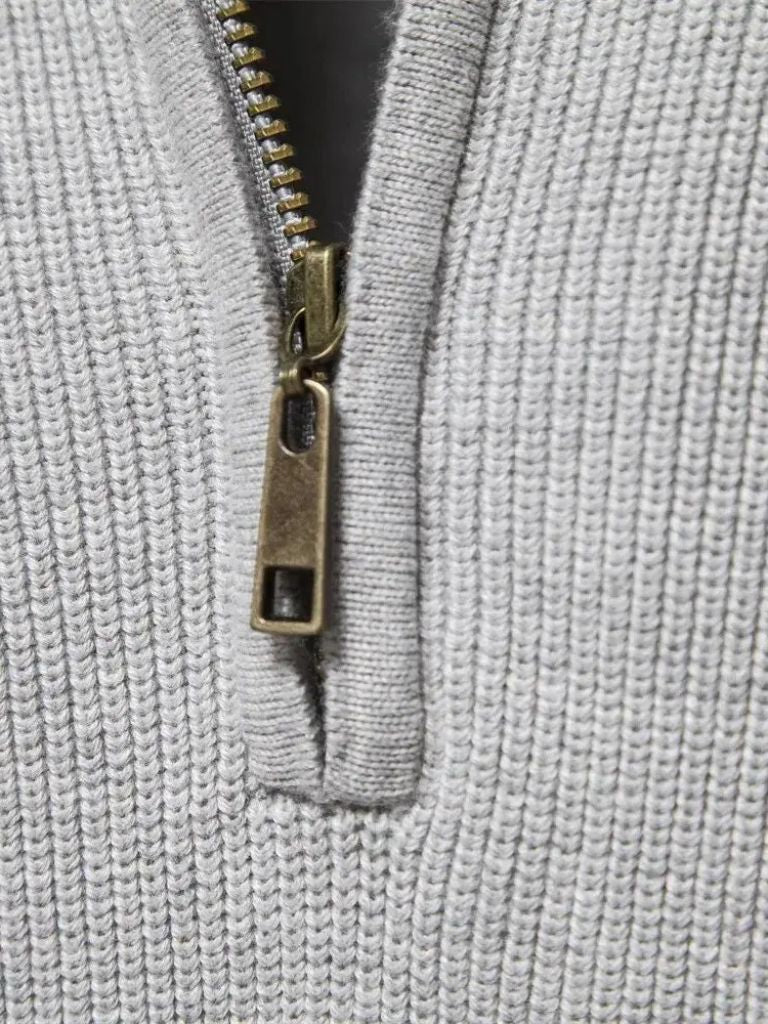 Premium Cotton Men's Quarter-Zip Sweater with Elegant Embroidery