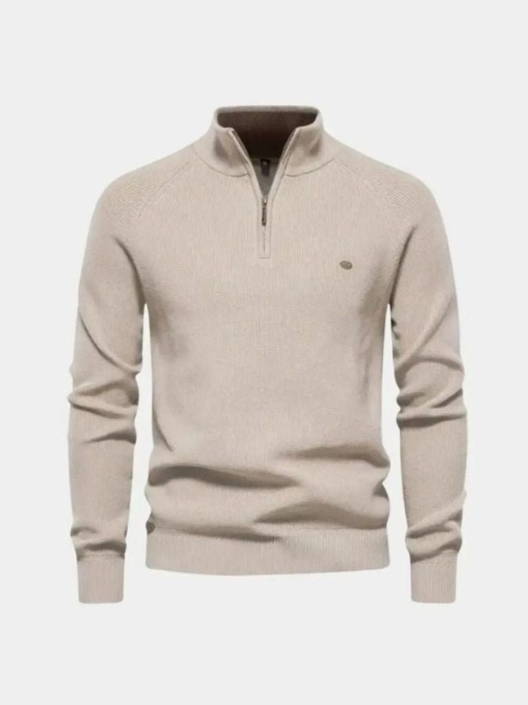 Premium Cotton Men's Quarter-Zip Sweater with Elegant Embroidery