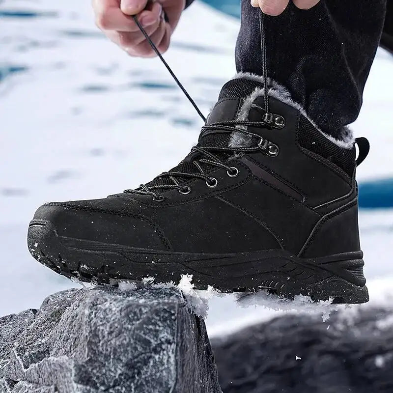 Men's Ankle-High Lace-Up Winter Boots with Faux Fur Upper for Warmth