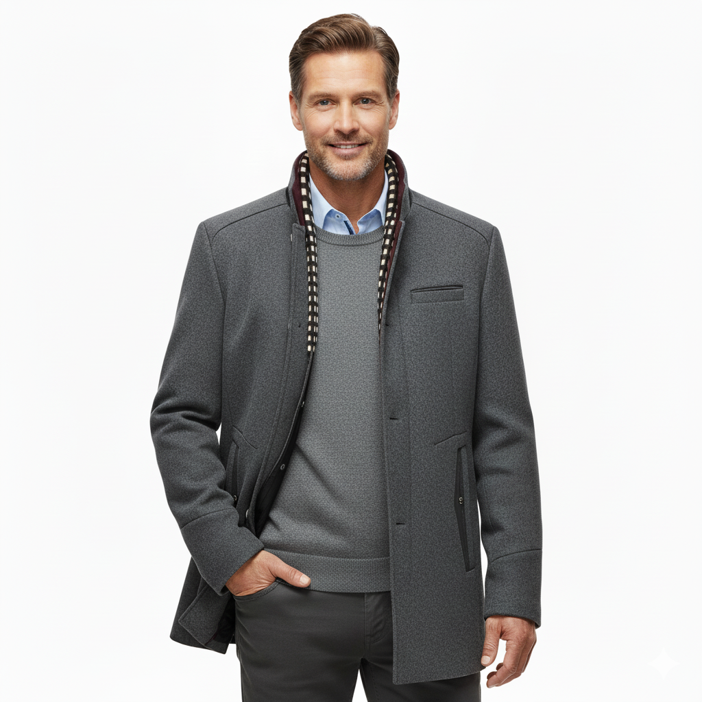 Men's Sophisticated Wool Coat with Stand-Up Collar
