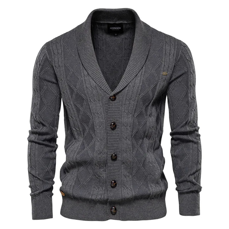 Soft Cotton Shawl Collar Cardigan for Men - Elegant Knit Design