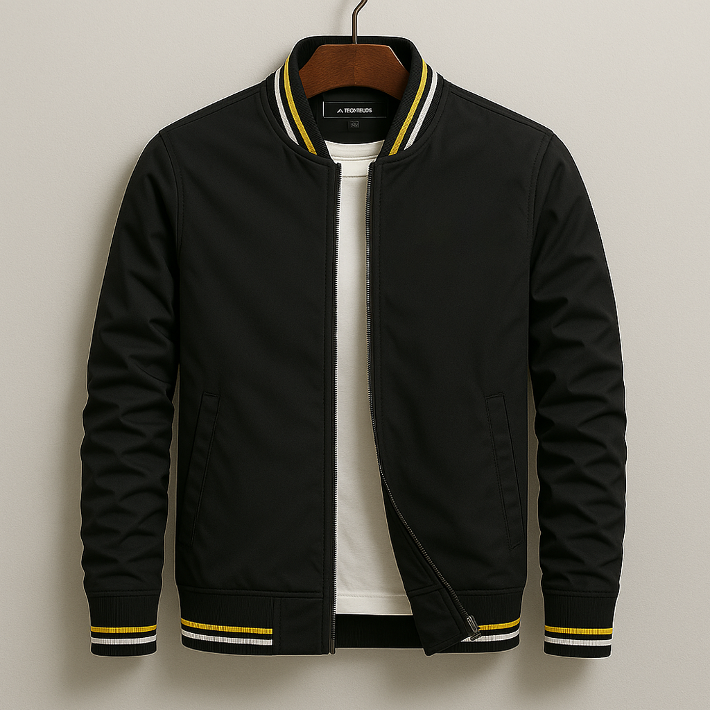 Men's Athletic-Elegant Zip-Up Jacket with Striped Accents - Cotton Blend