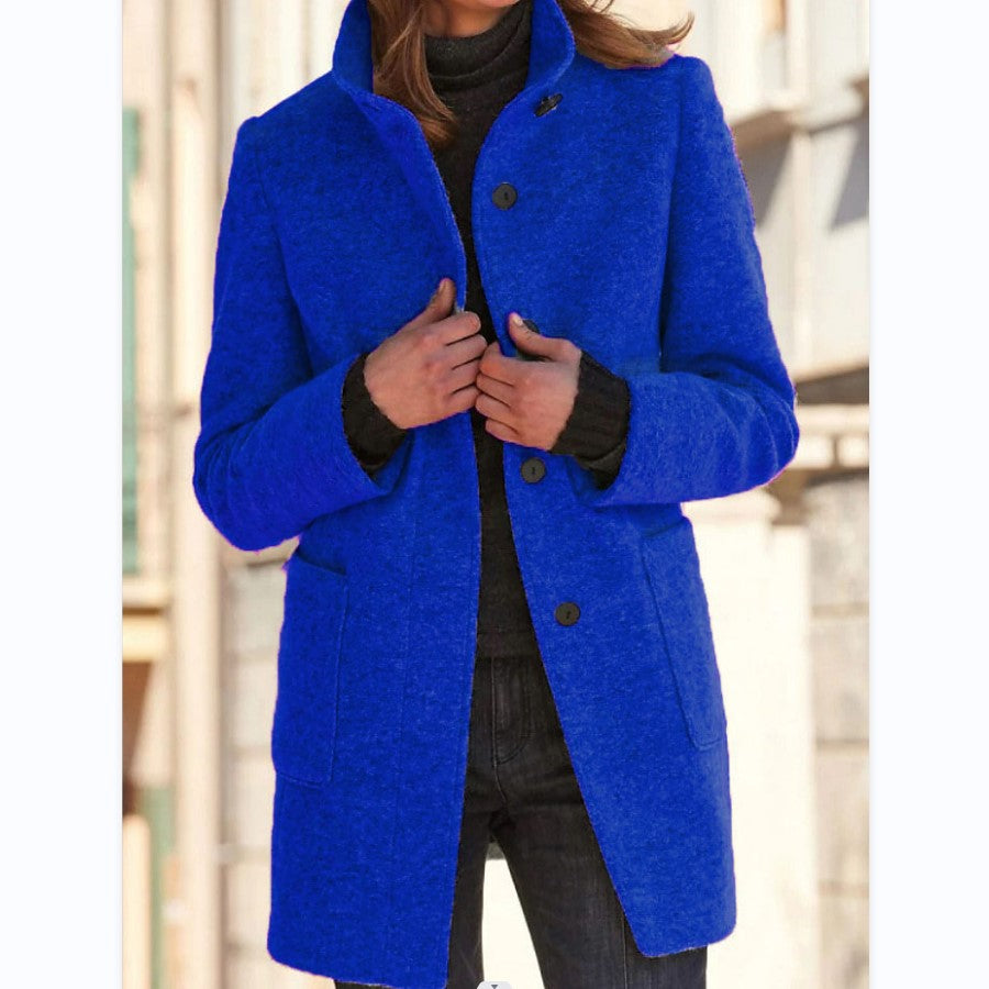 Maja Women's Slim Fit Coat with Stand Collar, Buttons, and Pockets