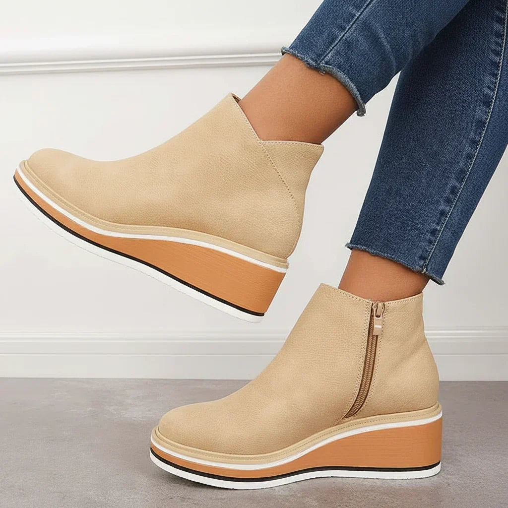 Cozy Wedge Boots Featuring Zip Closure and Colorful Sole