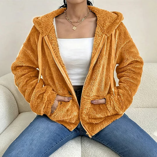 Zip-Up Hooded Fleece Jacket for Women