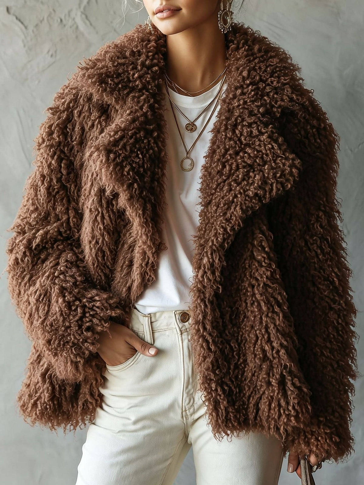 Sara | Women's Relaxed Fit Thick Teddy Jacket with Oversized Collar