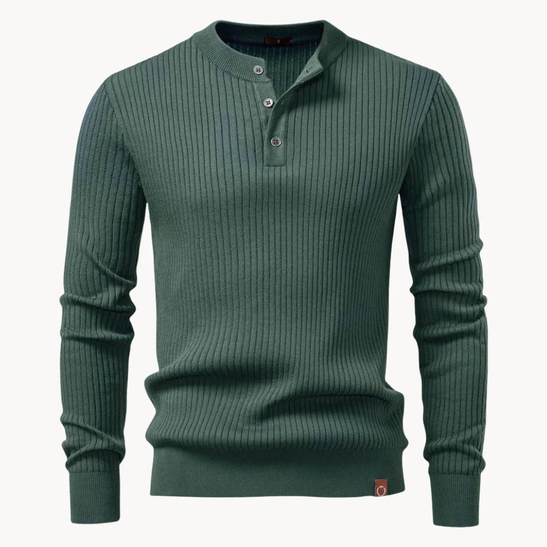 Men's Sweater with Round Neck and Button Closure for Everyday Use