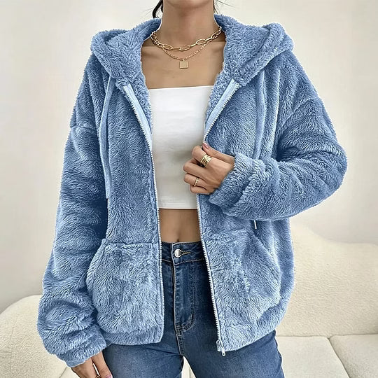 Zip-Up Hooded Fleece Jacket for Women