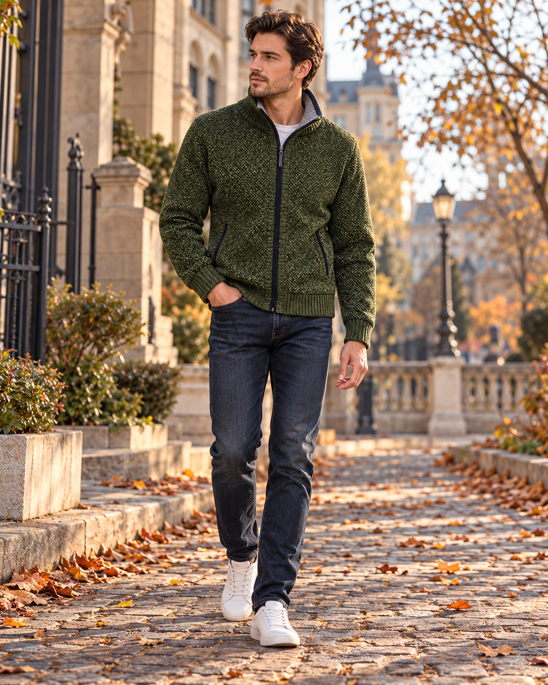 Gian Men's Full Zip Knit Vest - High Collar, Checked Interior, and Pockets
