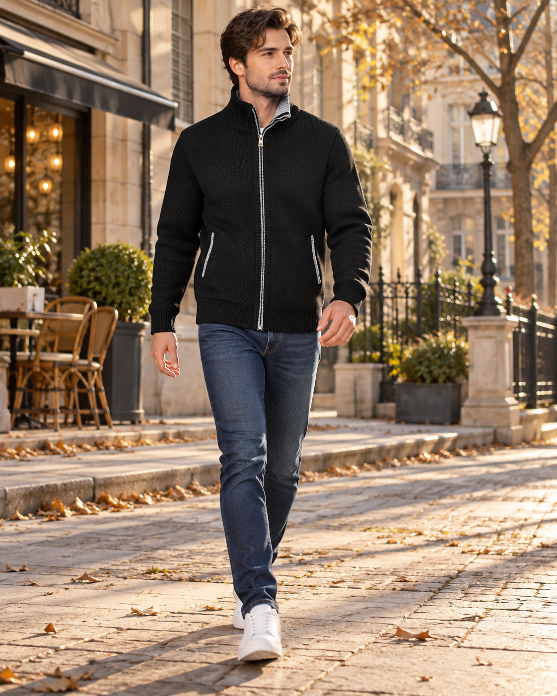 Gian Men's Full Zip Knit Vest - High Collar, Checked Interior, and Pockets