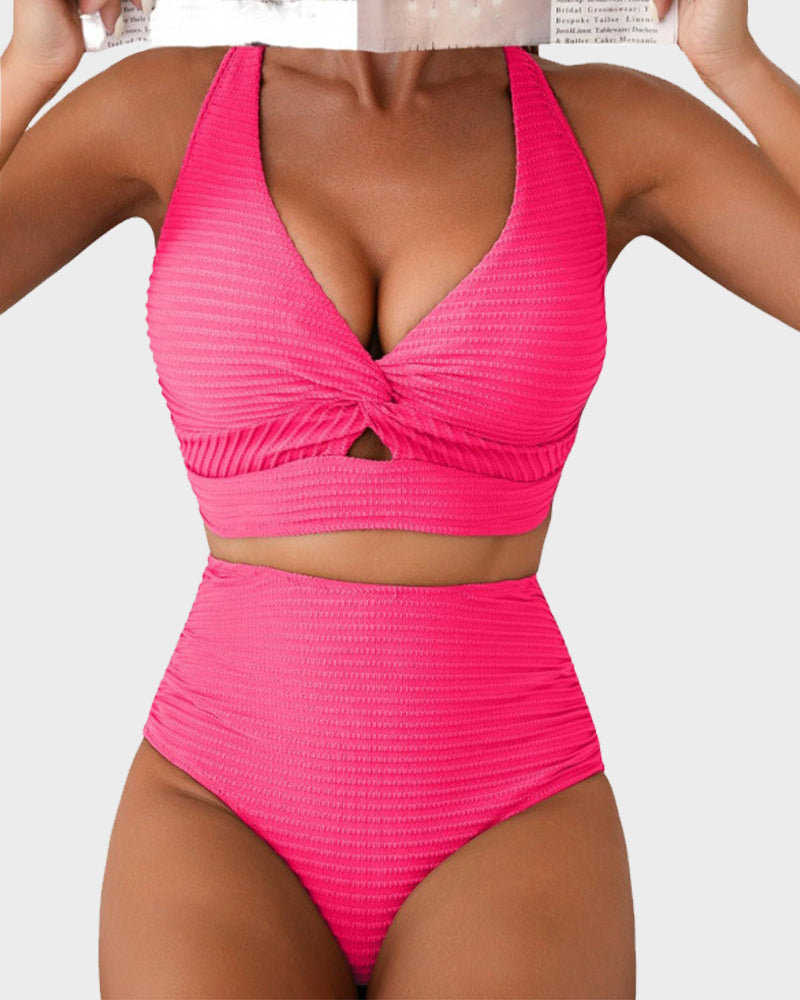Ribbed High-Waisted Bikini Set for Women