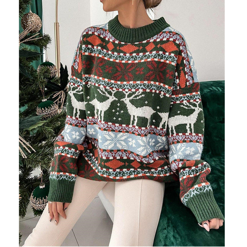 Emma | Women's Loose Fit Knitted Christmas Jumper with Jacquard Design