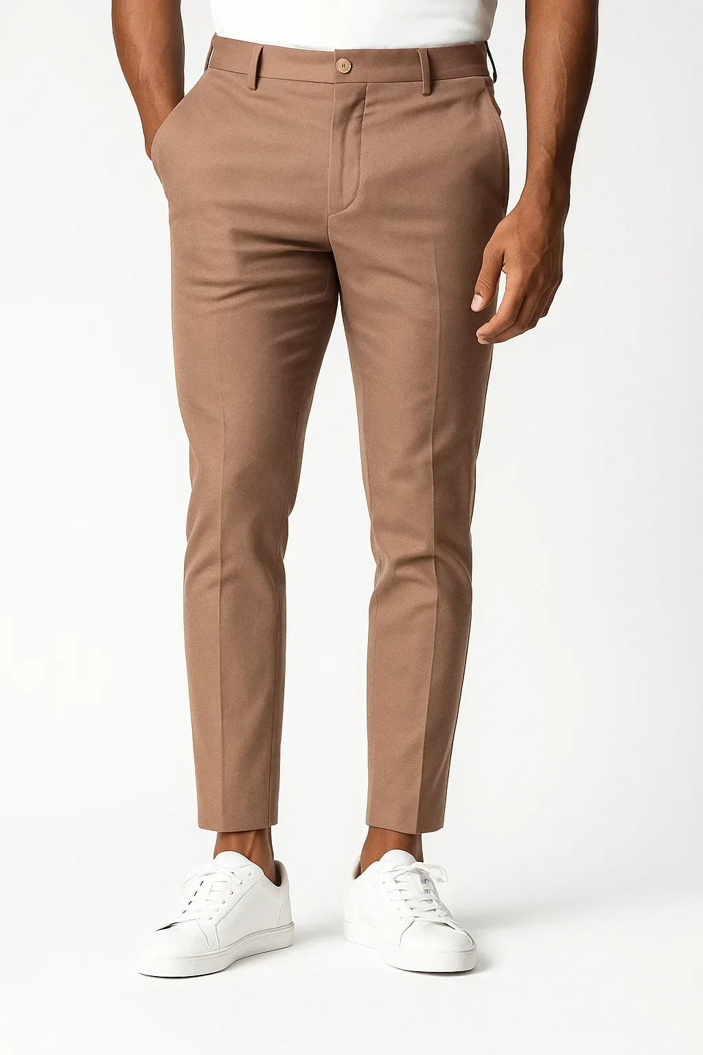 Men's Chino Trousers Khaki Stretch Fabric Modern Fit