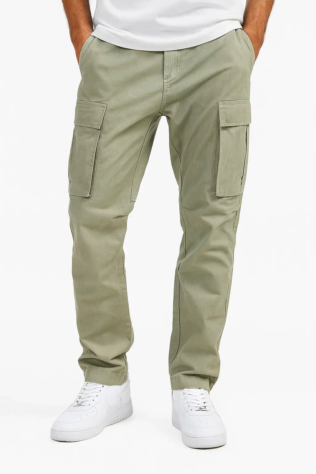 Men's Overalls Cotton Loose Fit Tactical Trousers with Elastic Waist