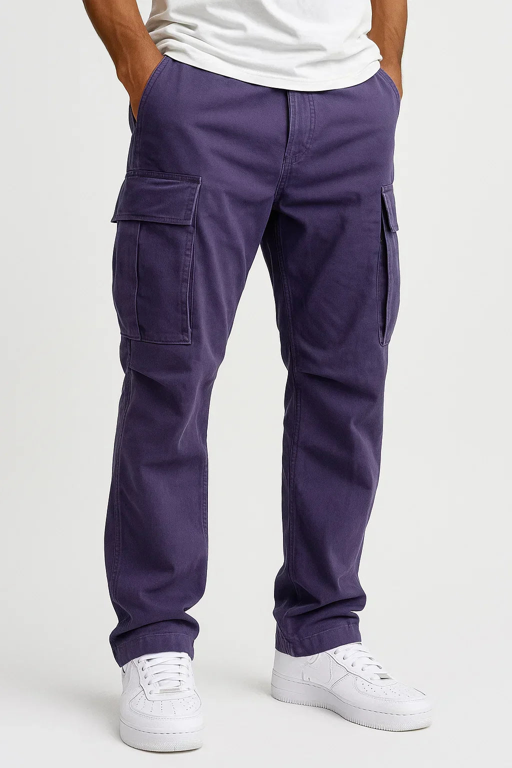 Men's Overalls Cotton Loose Fit Tactical Trousers with Elastic Waist
