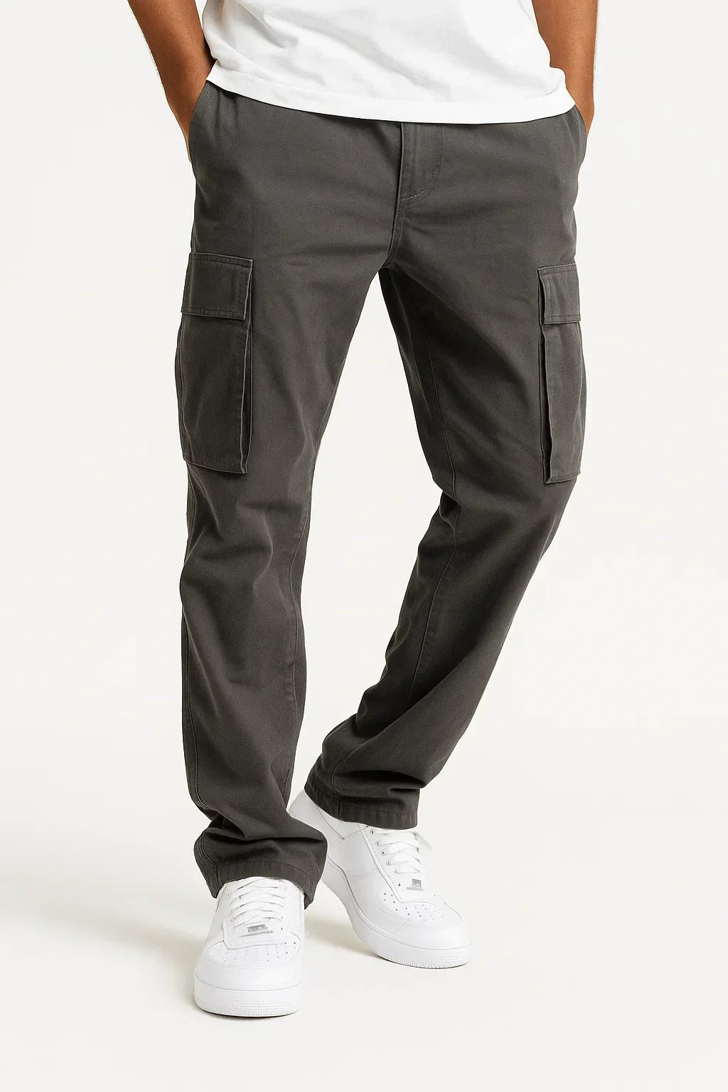 Men's Overalls Cotton Loose Fit Tactical Trousers with Elastic Waist