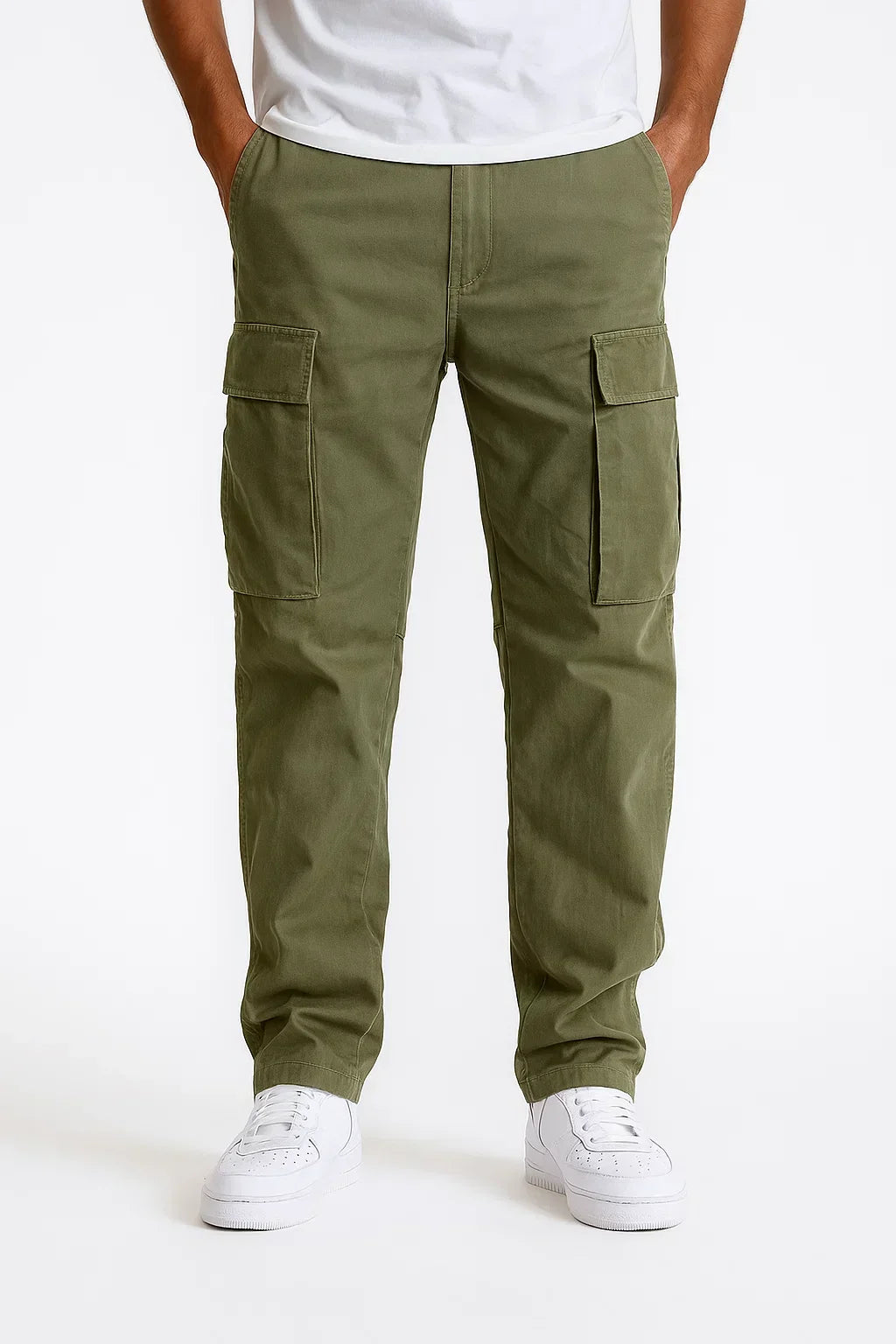 Men's Overalls Cotton Loose Fit Tactical Trousers with Elastic Waist
