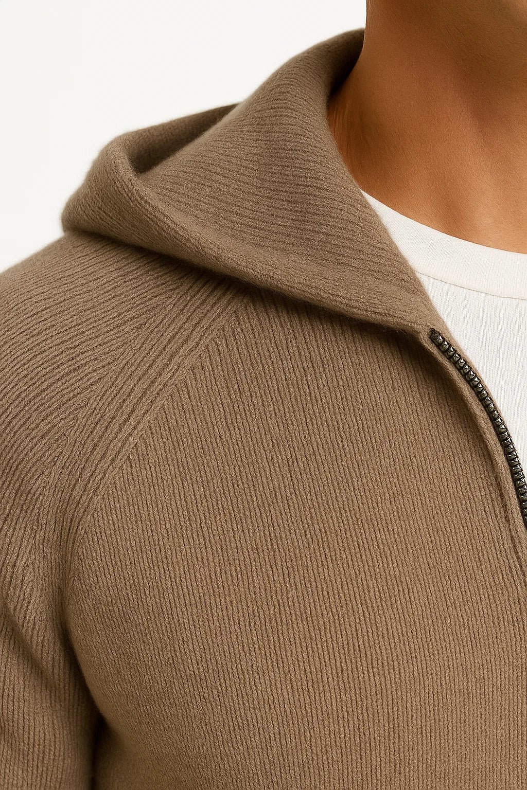 Men's Merino Wool Cardigan with Hood, Thick Knitted Jacket