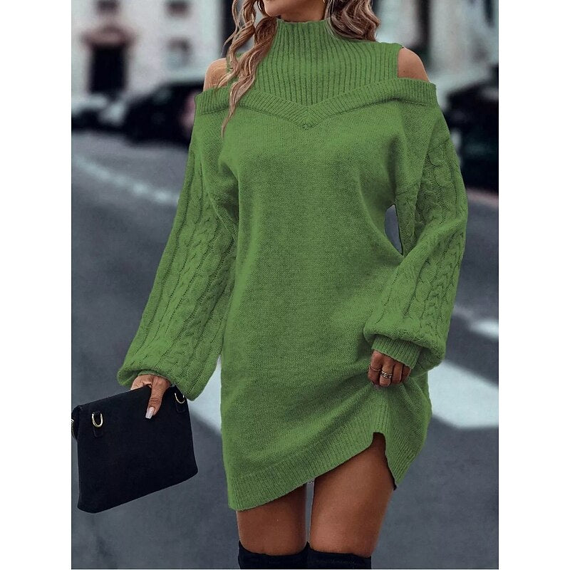 Everly | Turtleneck Sweater Dress with Cold Shoulder Design
