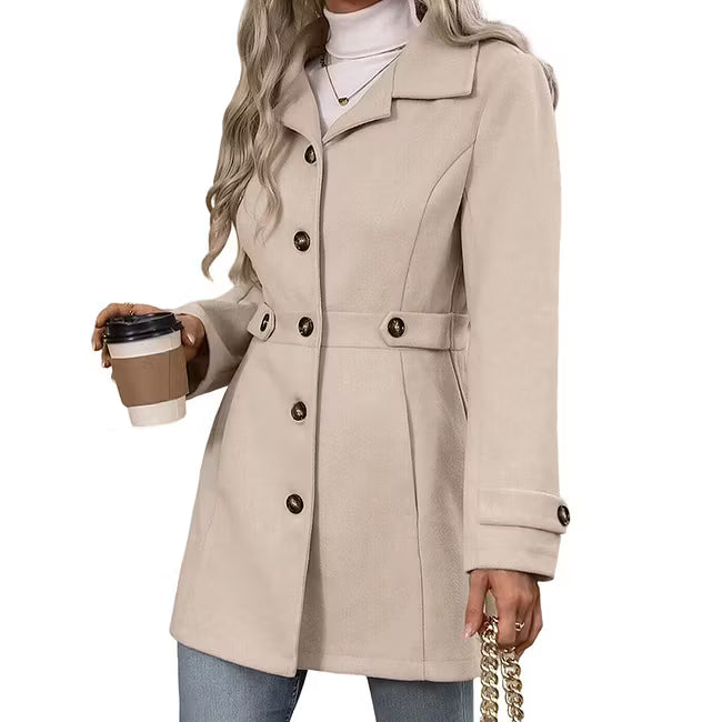 Tailored Women's Coat with Button Detail and Notched Collar