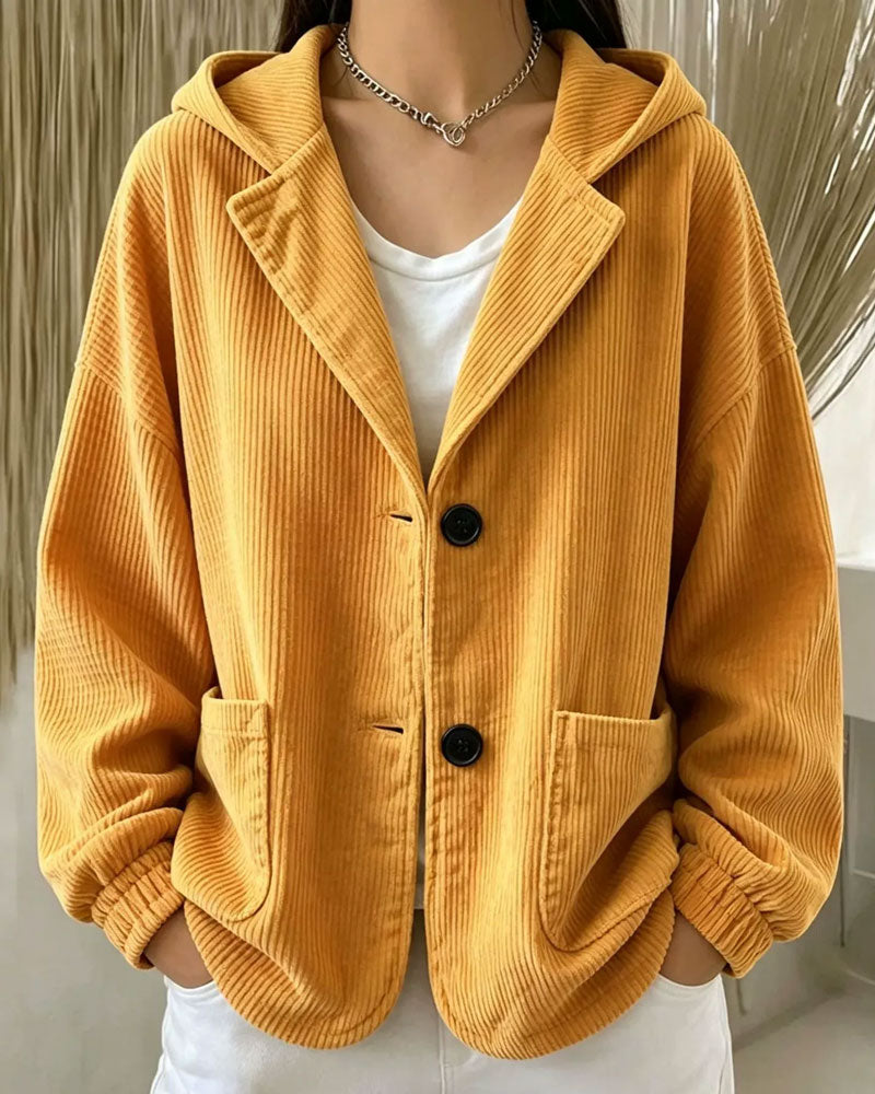 Relaxed Hooded Coat with Button Pockets