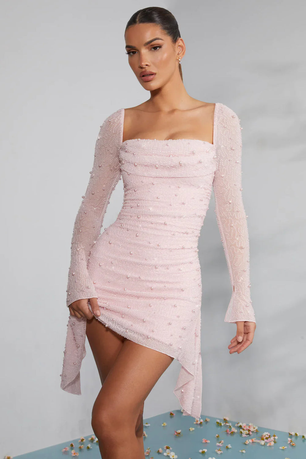 Short Dress Ladies Regular Fit Long Sleeves Decorated Collar Formal