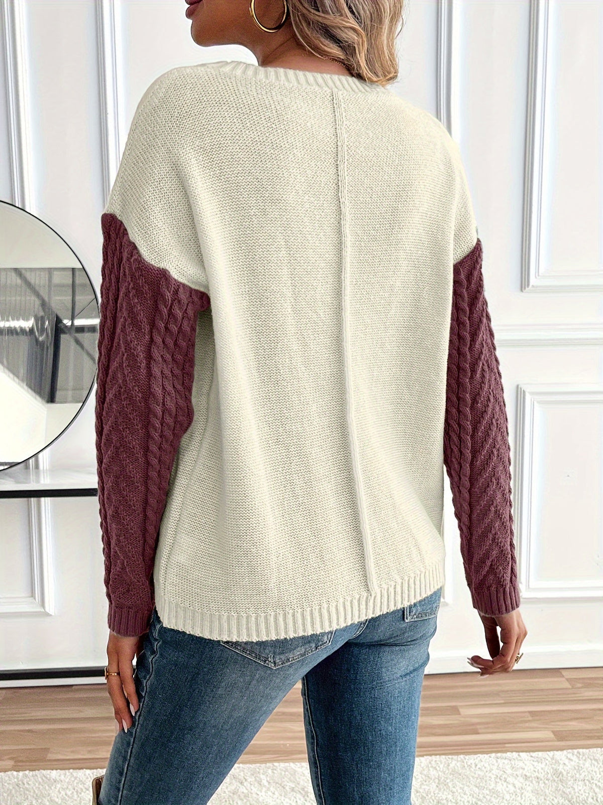 Delia | Bi-Color Cable Knit Sweater