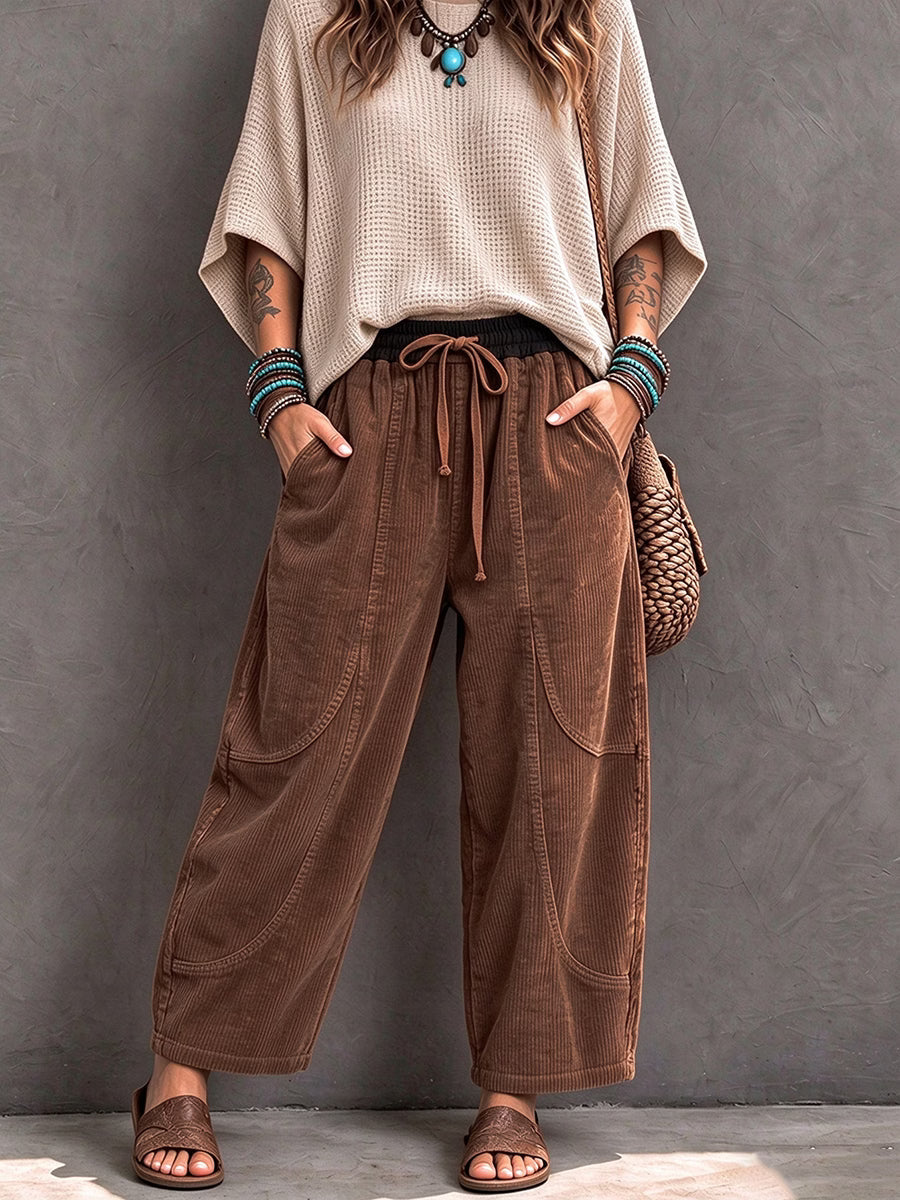Women's Elastic-Waist Corduroy Harem Pants